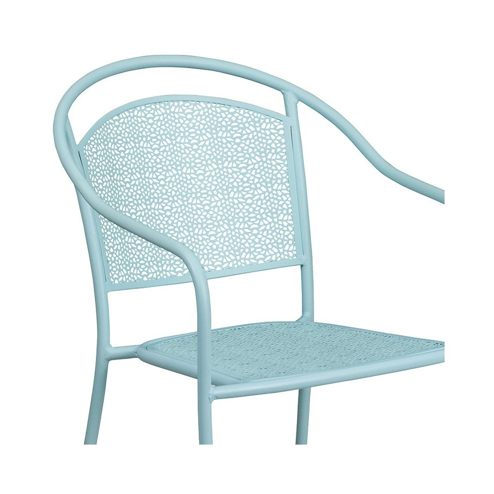 Commercial Grade Sky Blue Indoor-Outdoor Steel Patio Arm Chair with Round Back