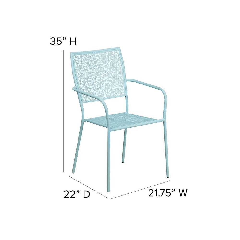 Commercial Grade Sky Blue Indoor-Outdoor Steel Patio Arm Chair with Square Back