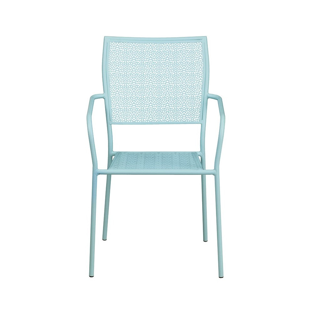Commercial Grade Sky Blue Indoor-Outdoor Steel Patio Arm Chair with Square Back