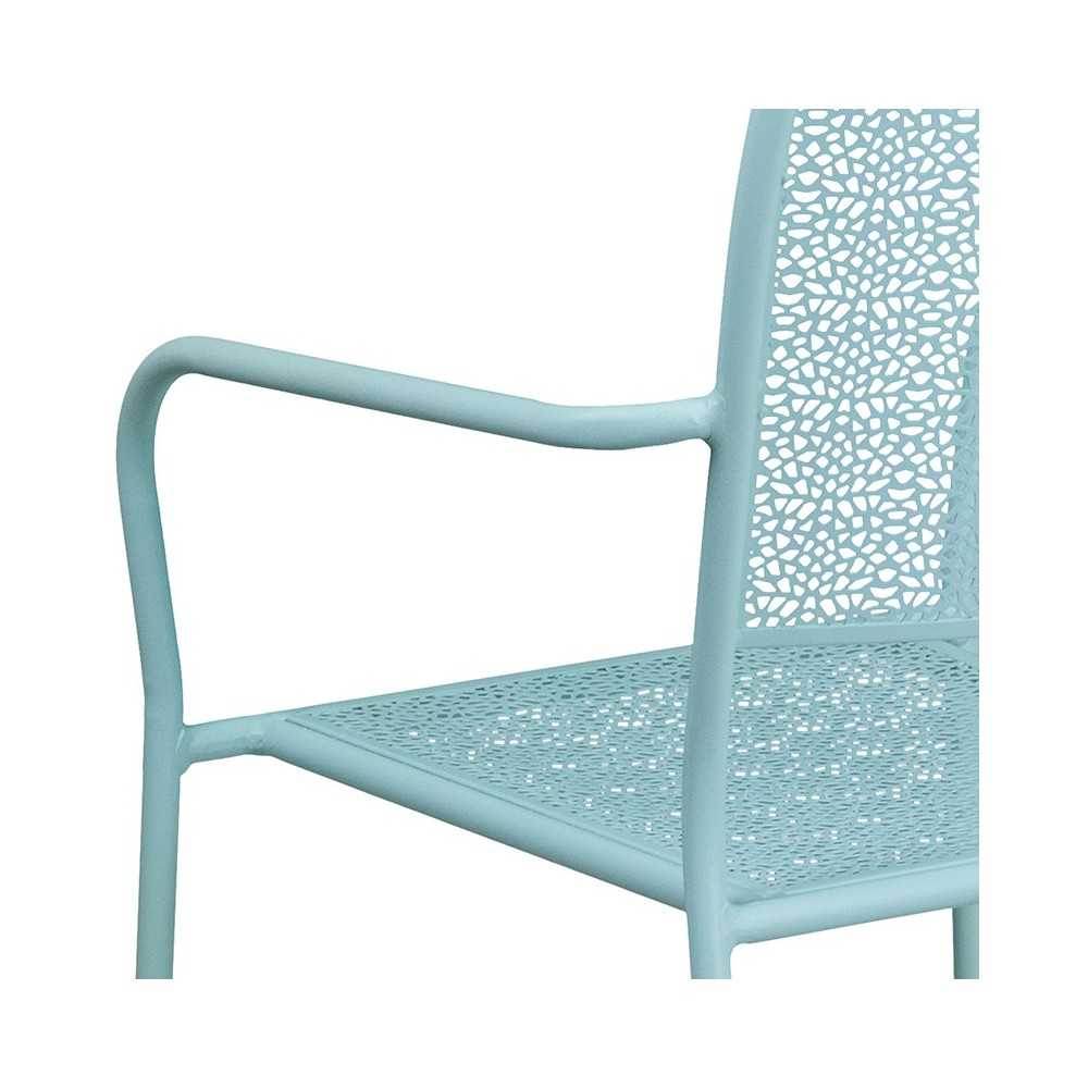 Commercial Grade Sky Blue Indoor-Outdoor Steel Patio Arm Chair with Square Back