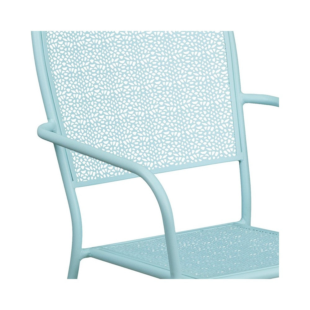 Commercial Grade Sky Blue Indoor-Outdoor Steel Patio Arm Chair with Square Back