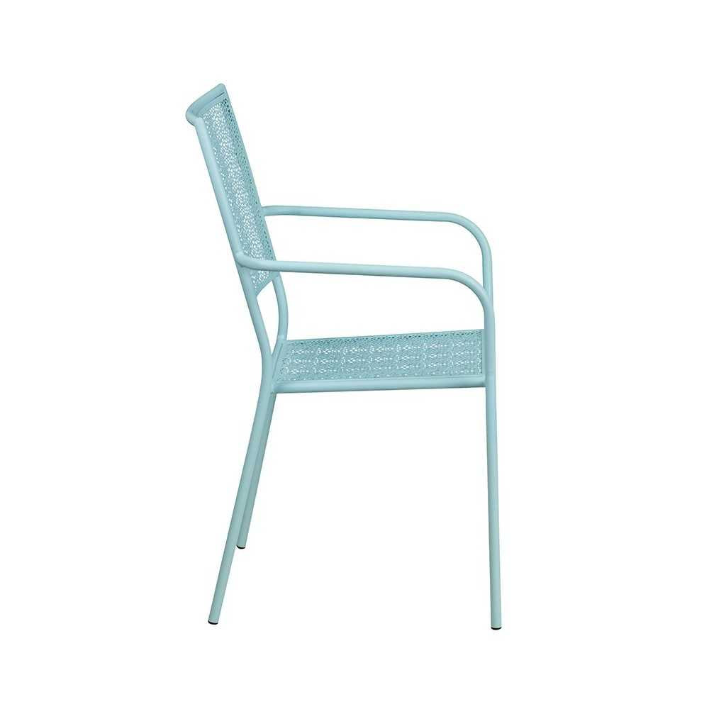 Commercial Grade Sky Blue Indoor-Outdoor Steel Patio Arm Chair with Square Back