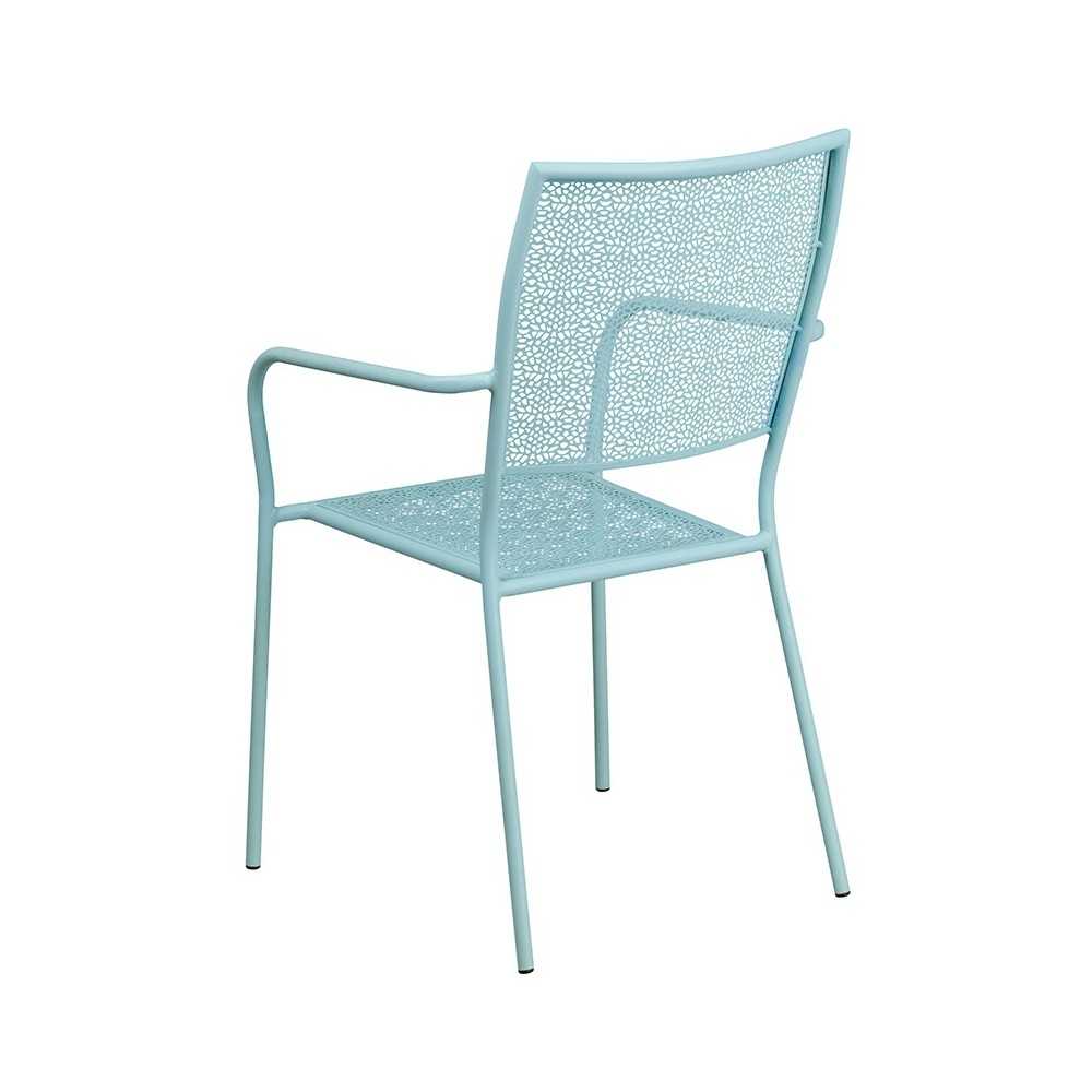 Commercial Grade Sky Blue Indoor-Outdoor Steel Patio Arm Chair with Square Back