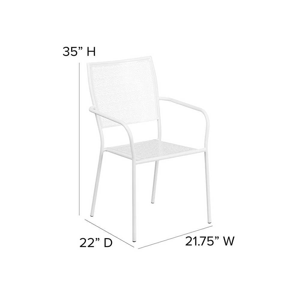 Commercial Grade White Indoor-Outdoor Steel Patio Arm Chair with Square Back