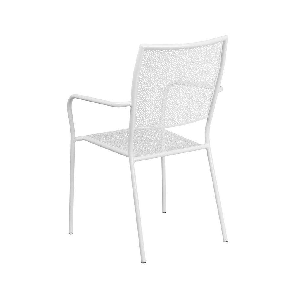 Commercial Grade White Indoor-Outdoor Steel Patio Arm Chair with Square Back