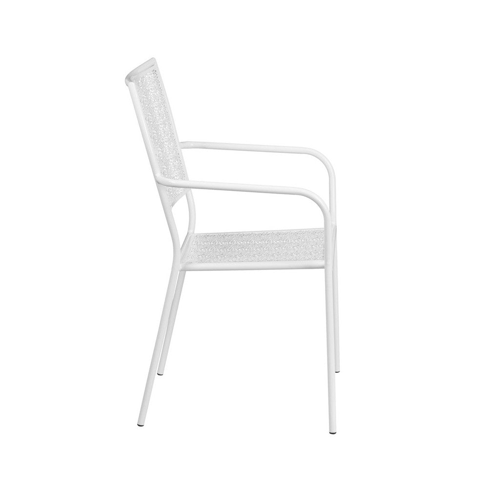 Commercial Grade White Indoor-Outdoor Steel Patio Arm Chair with Square Back