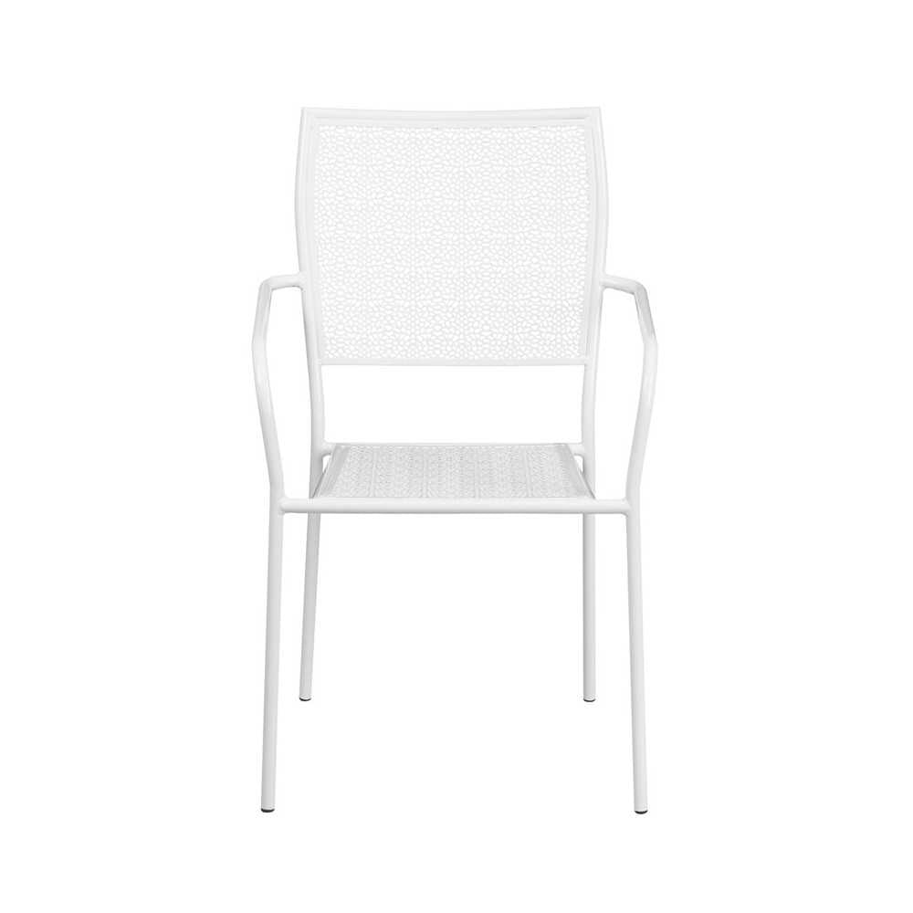 Commercial Grade White Indoor-Outdoor Steel Patio Arm Chair with Square Back