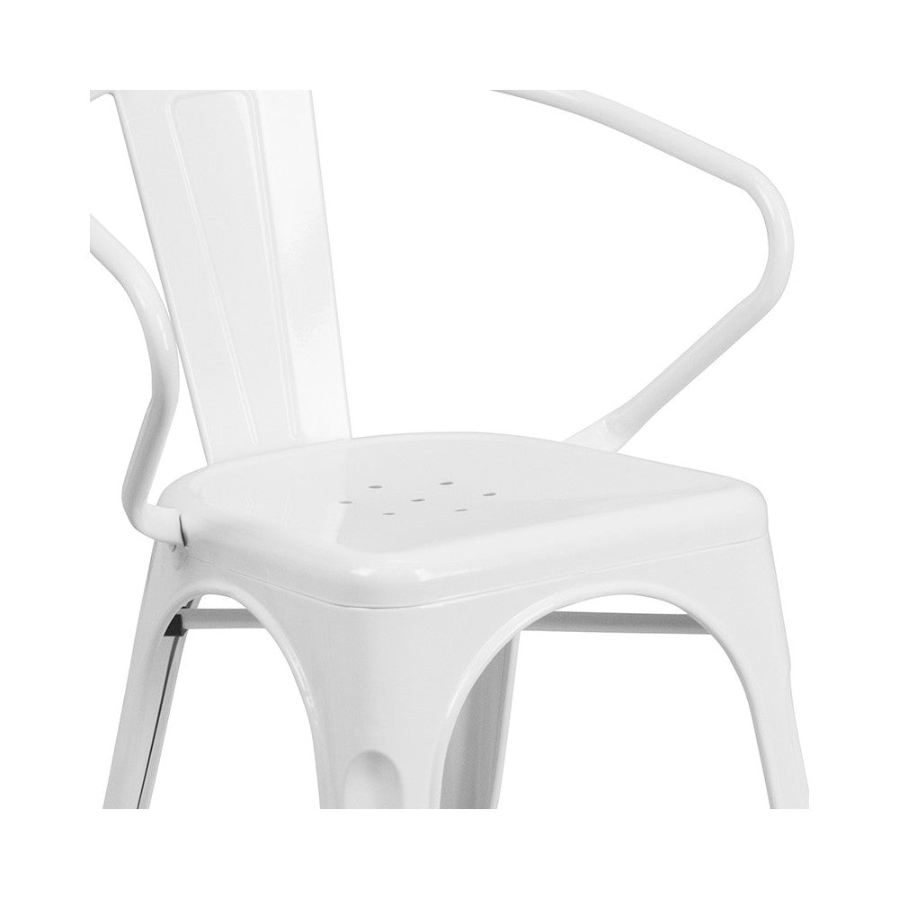Commercial Grade White Metal Indoor-Outdoor Chair with Arms