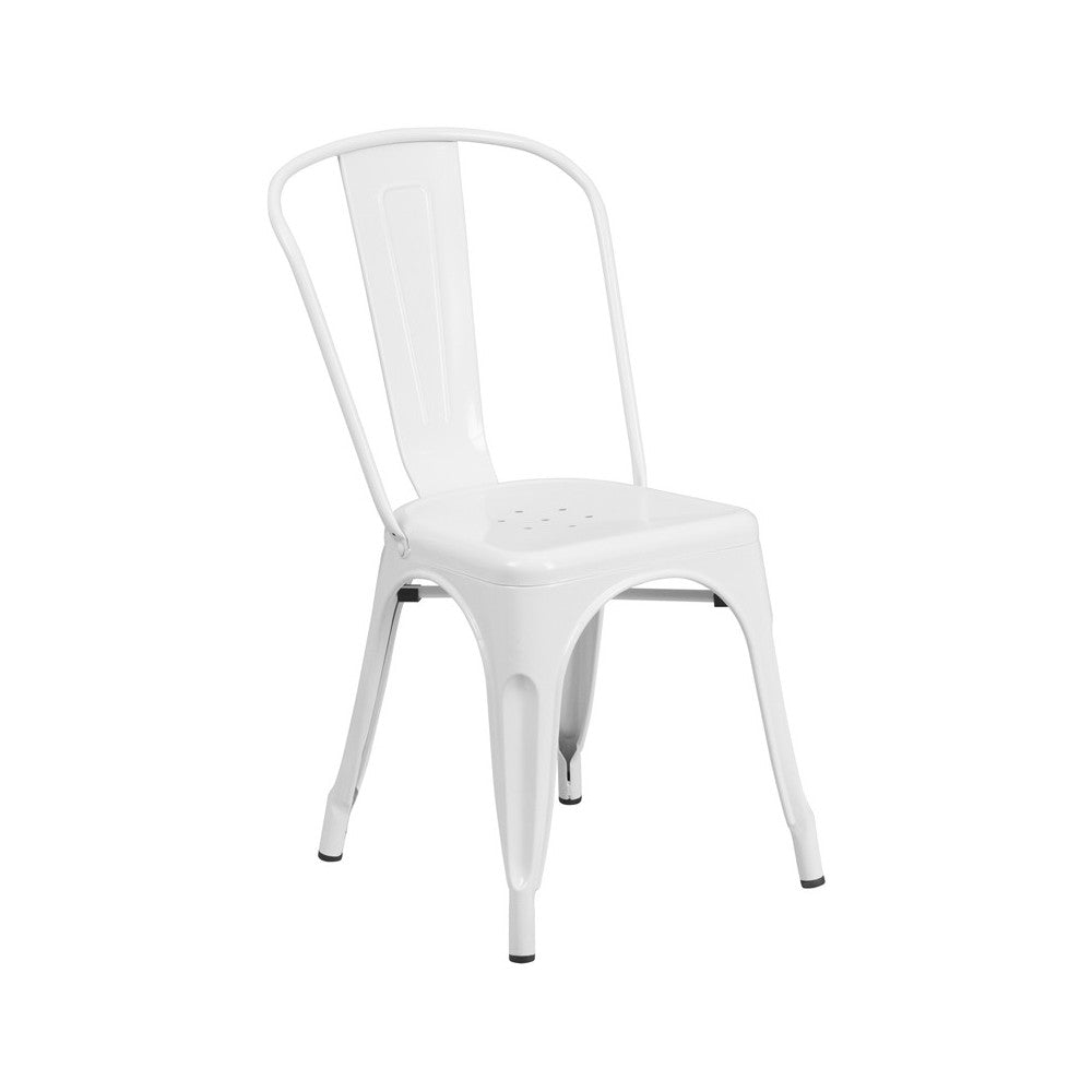 Commercial Grade White Metal Indoor-Outdoor Stackable Chair