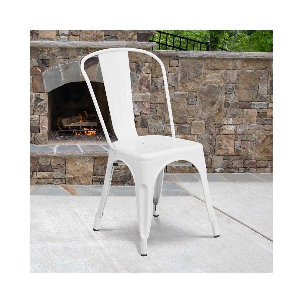 Commercial Grade White Metal Indoor-Outdoor Stackable Chair