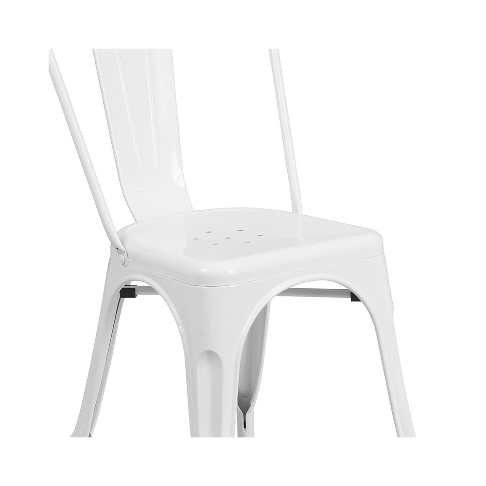 Commercial Grade White Metal Indoor-Outdoor Stackable Chair