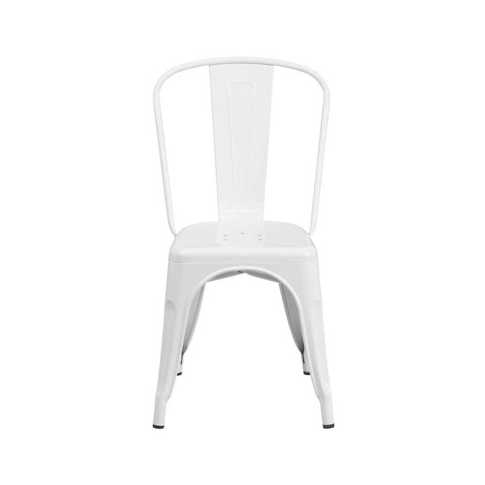 Commercial Grade White Metal Indoor-Outdoor Stackable Chair