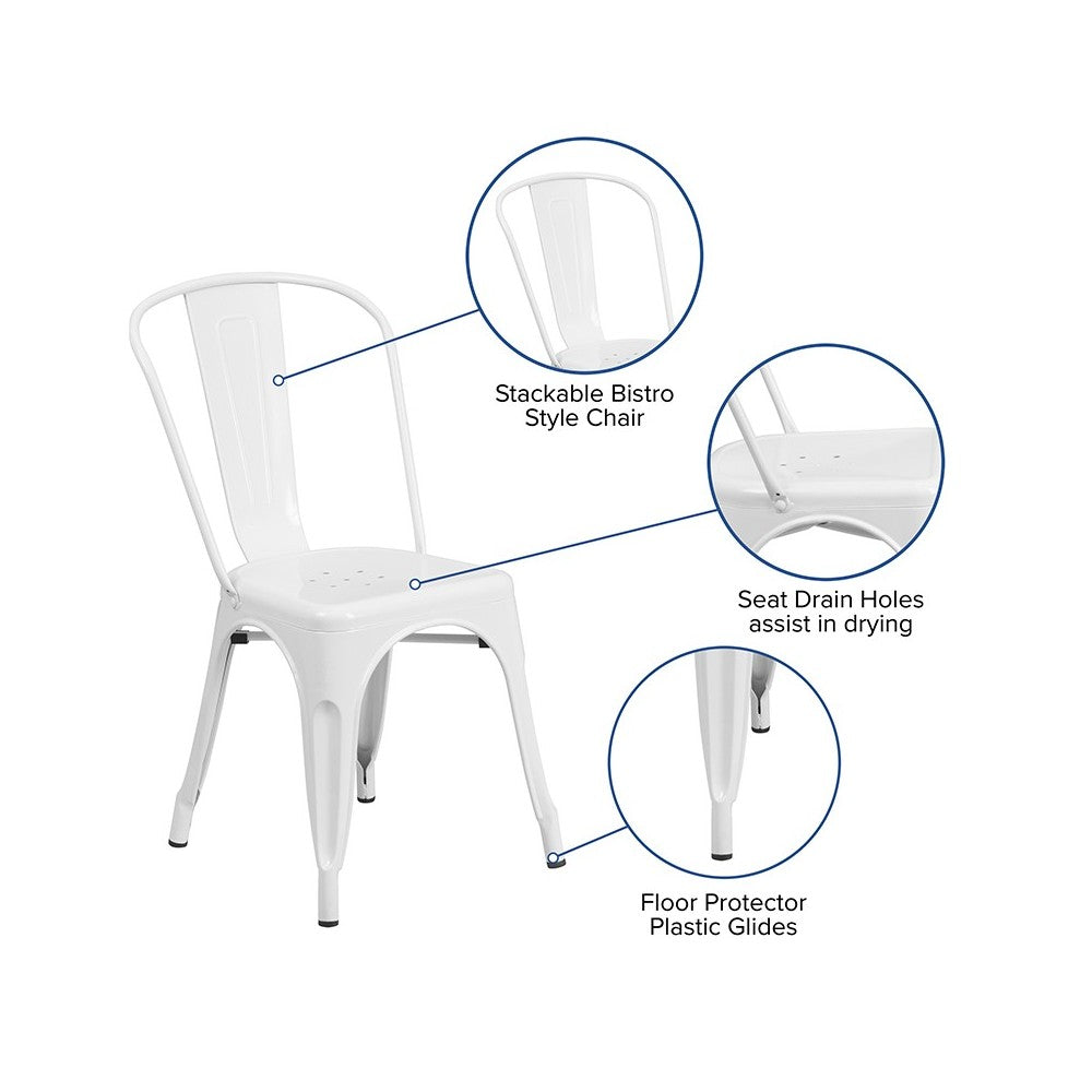 Commercial Grade White Metal Indoor-Outdoor Stackable Chair