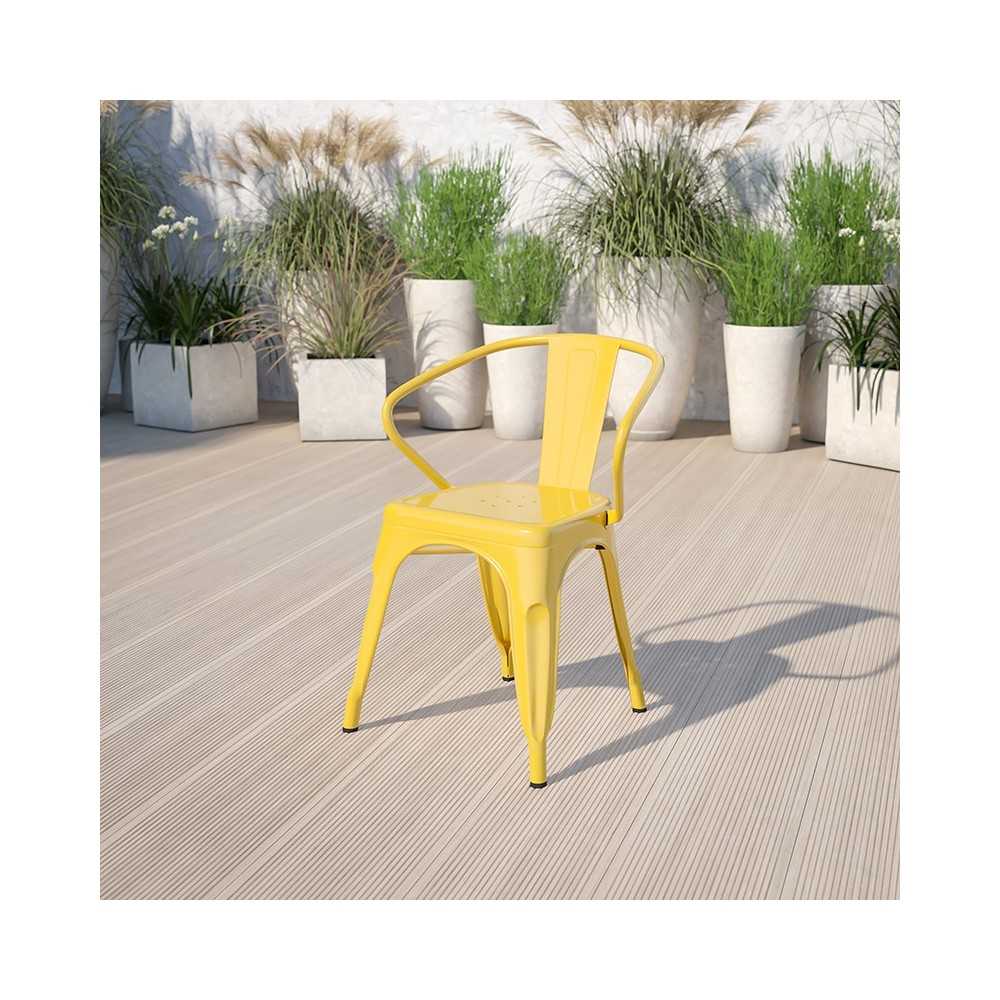 Commercial Grade Yellow Metal Indoor-Outdoor Chair with Arms