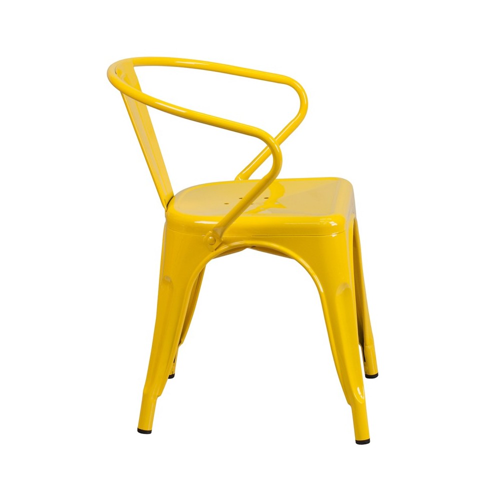 Commercial Grade Yellow Metal Indoor-Outdoor Chair with Arms