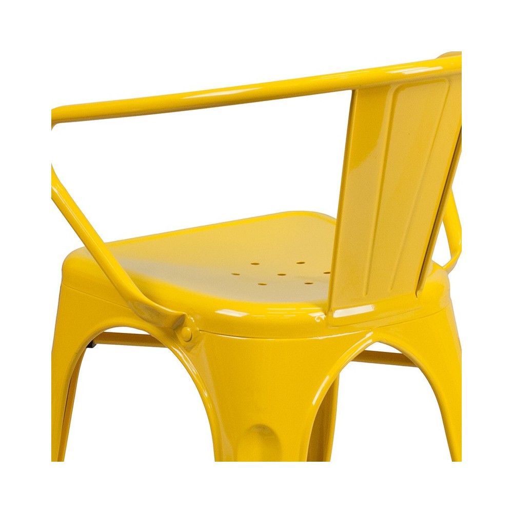 Commercial Grade Yellow Metal Indoor-Outdoor Chair with Arms