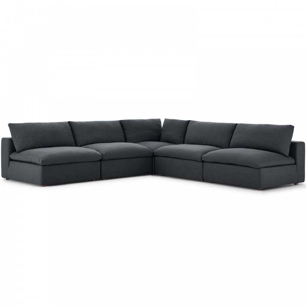 Commix Down Filled Overstuffed 5 Piece Sectional Sofa Set, Gray, EEI-3360-GRY