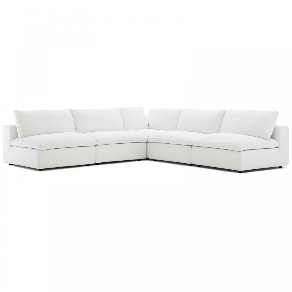 Commix Down Filled Overstuffed 5 Piece Sectional Sofa Set, White, EEI-3360-WHI