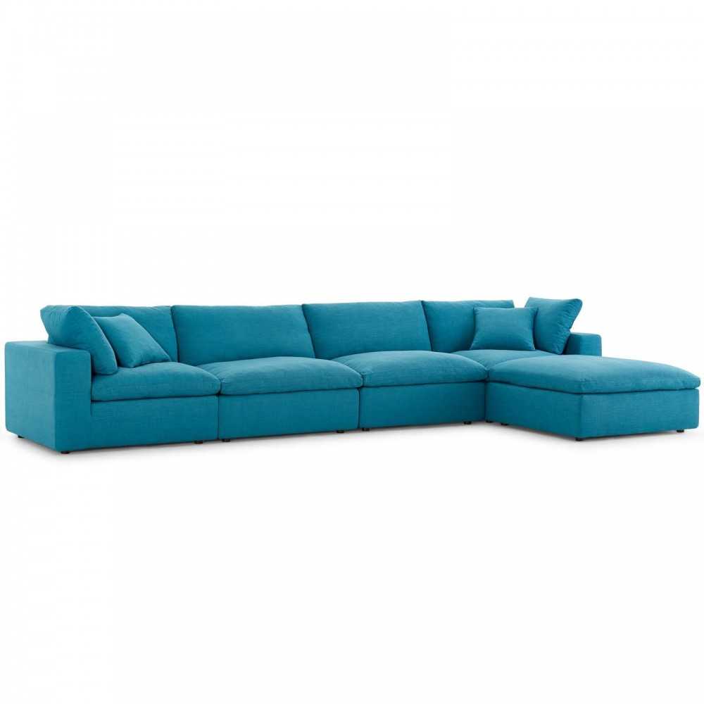 Commix Down Filled Overstuffed 5 Piece Sectional Sofa Set, Teal, EEI-3358-TEA