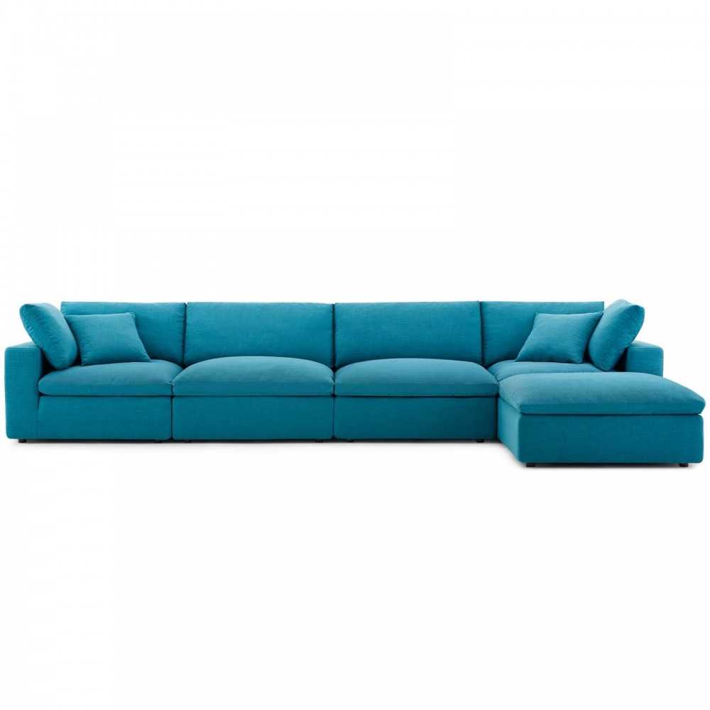 Commix Down Filled Overstuffed 5 Piece Sectional Sofa Set, Teal, EEI-3358-TEA