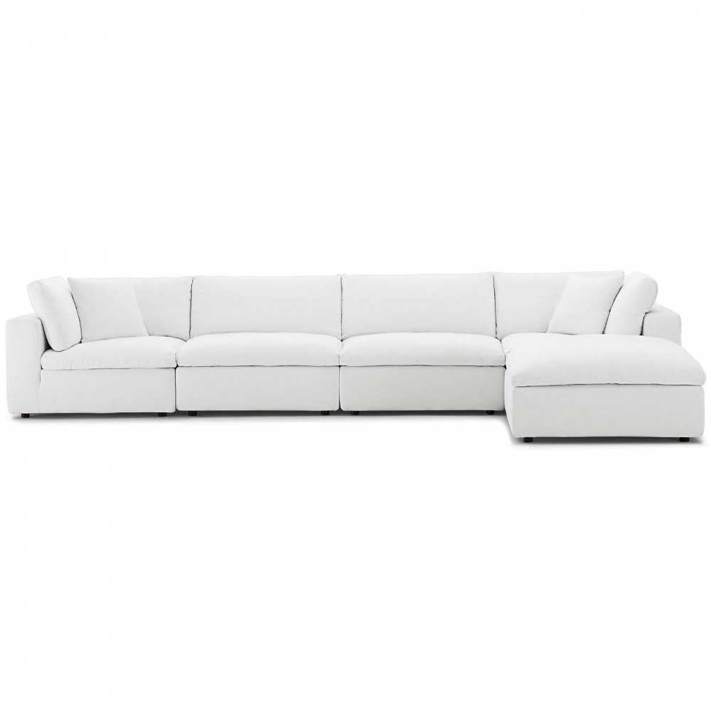 Commix Down Filled Overstuffed 5 Piece Sectional Sofa Set, White, EEI-3358-WHI