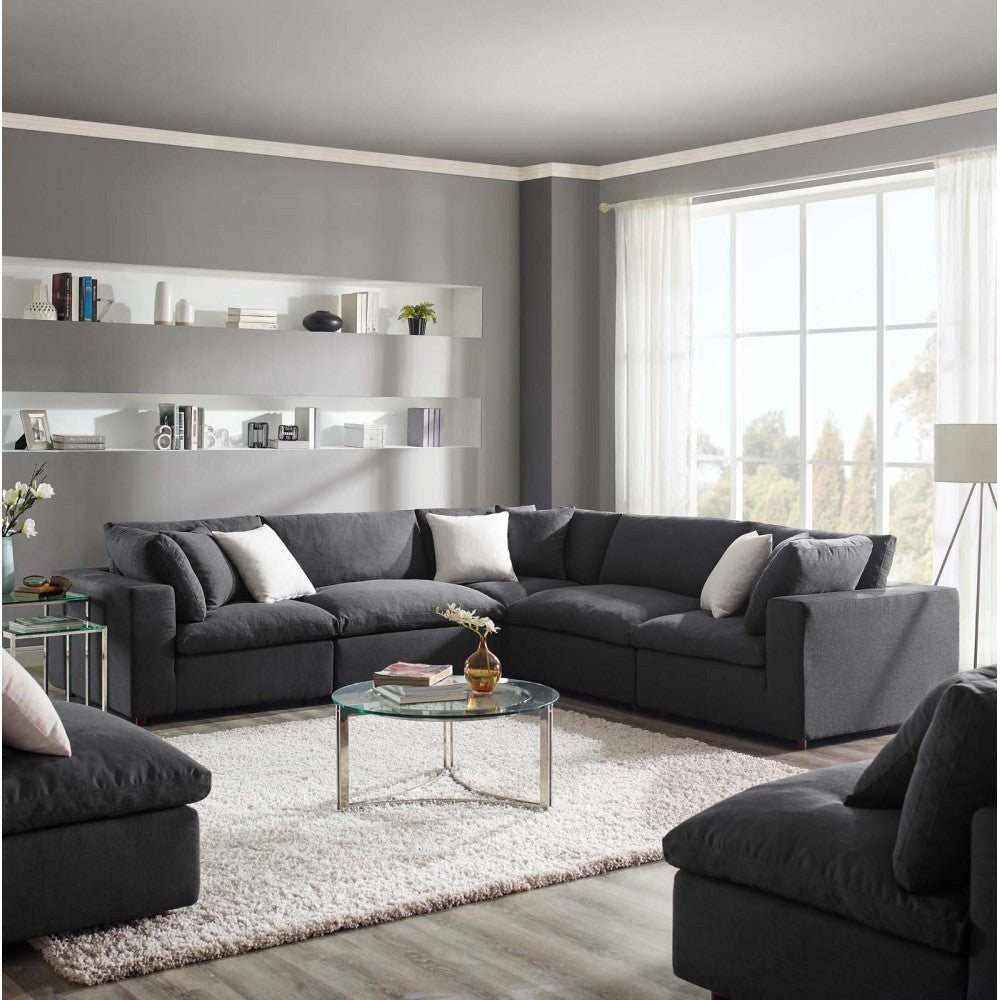 Commix Down Filled Overstuffed 5 Piece Sectional Sofa Set, Gray, EEI-3359-GRY