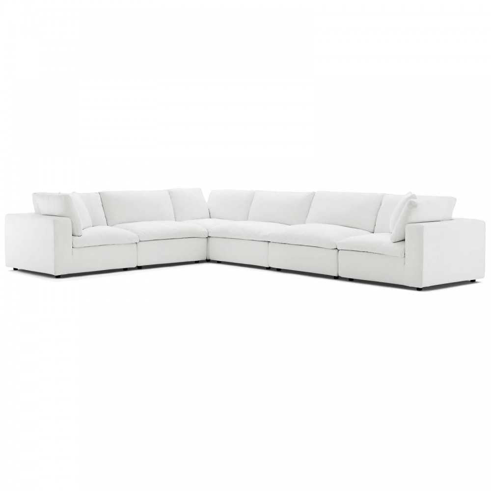 Commix Down Filled Overstuffed 6 Piece Sectional Sofa Set, White, EEI-3361-WHI
