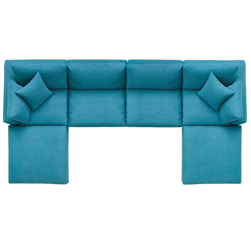 Commix Down Filled Overstuffed 6 Piece Sectional Sofa Set, Teal, EEI-3362-TEA