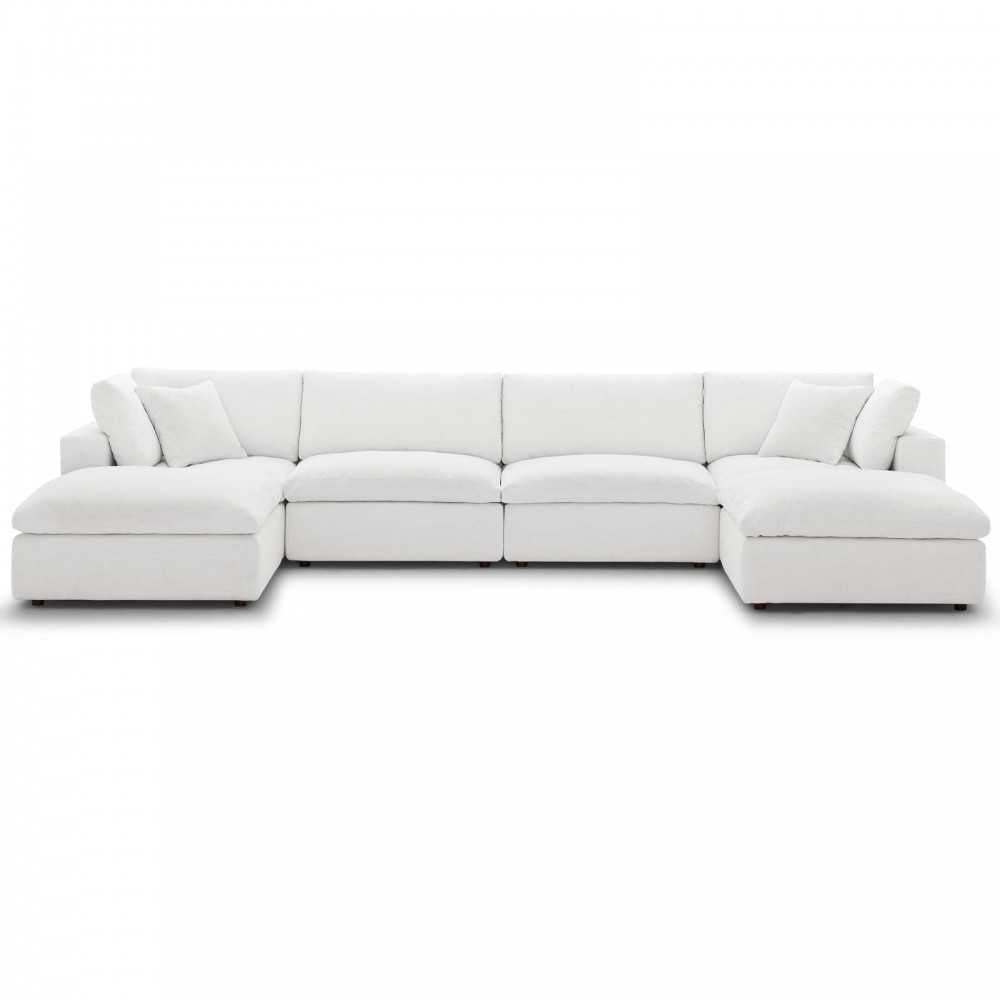 Commix Down Filled Overstuffed 6 Piece Sectional Sofa Set, White, EEI-3362-WHI