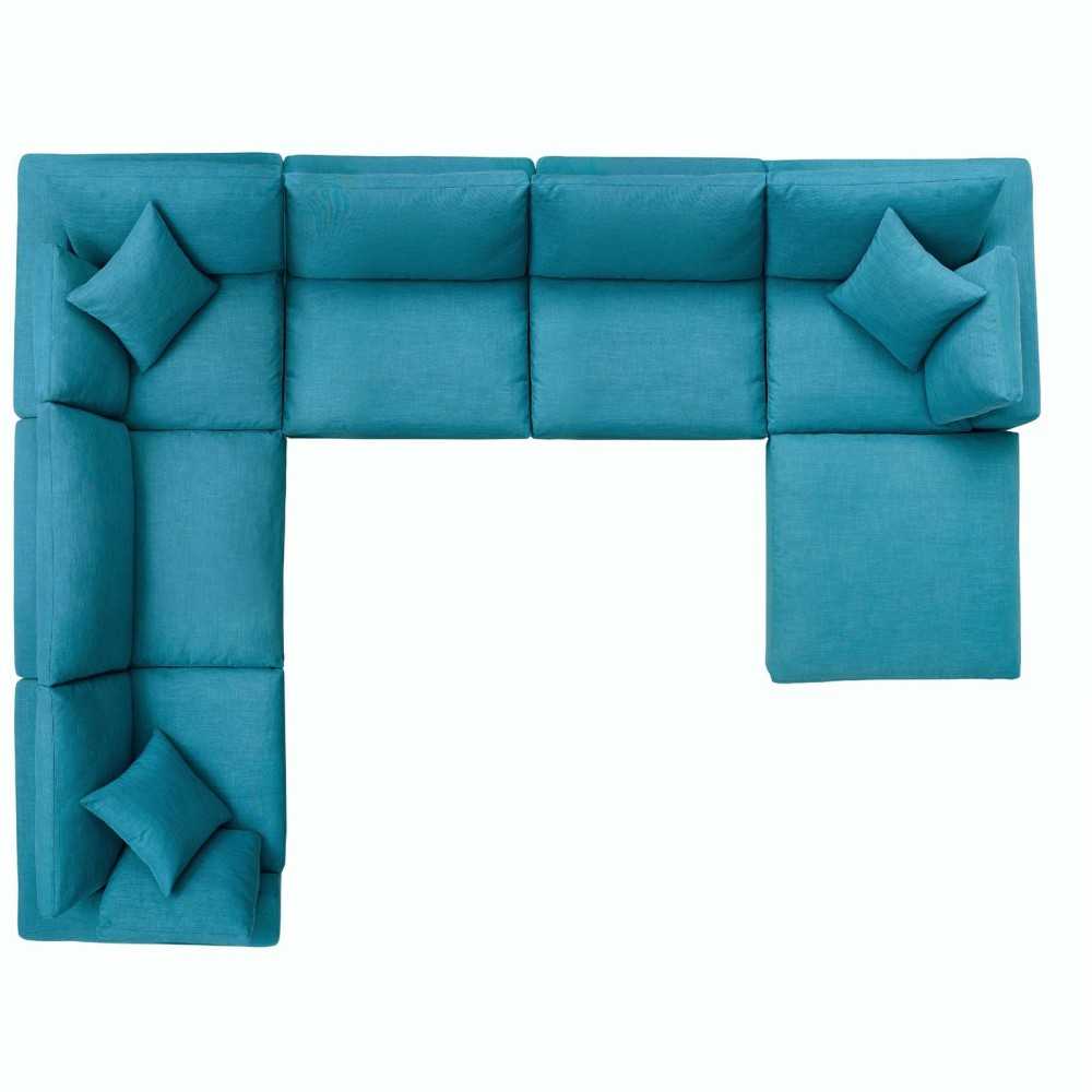 Commix Down Filled Overstuffed 7 Piece Sectional Sofa Set, Teal