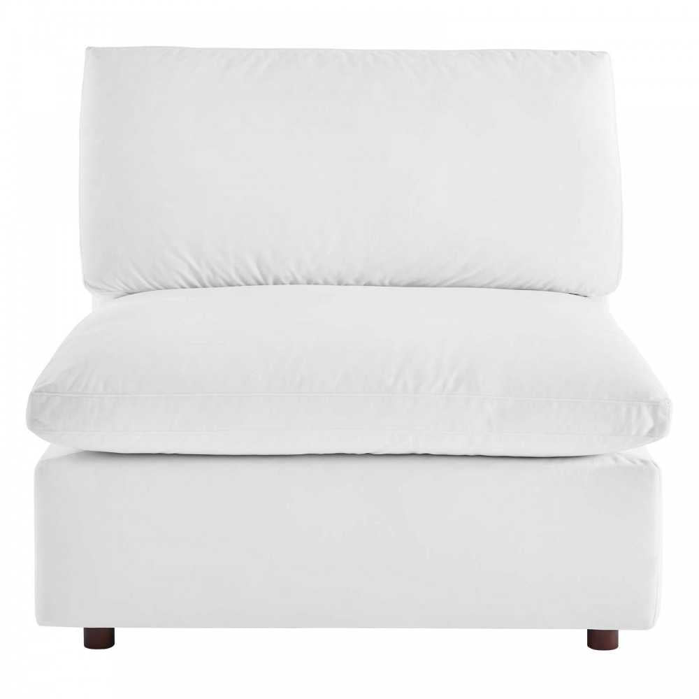 Commix Down Filled Overstuffed Performance Velvet Armless Chair, White