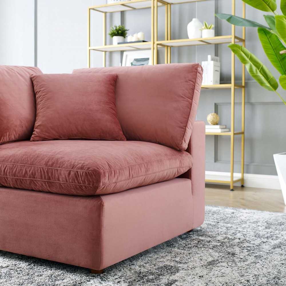 Commix Down Filled Overstuffed Performance Velvet Corner Chair, Dusty Rose