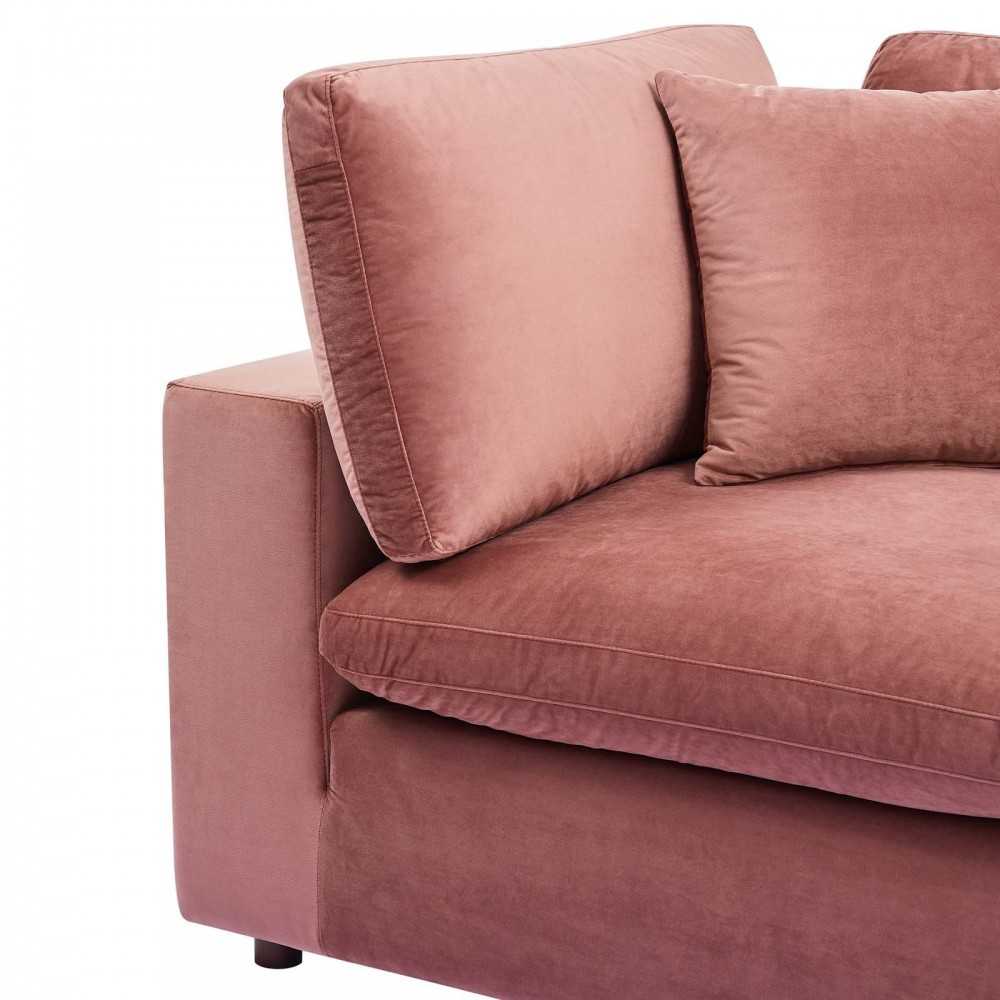 Commix Down Filled Overstuffed Performance Velvet Corner Chair, Dusty Rose