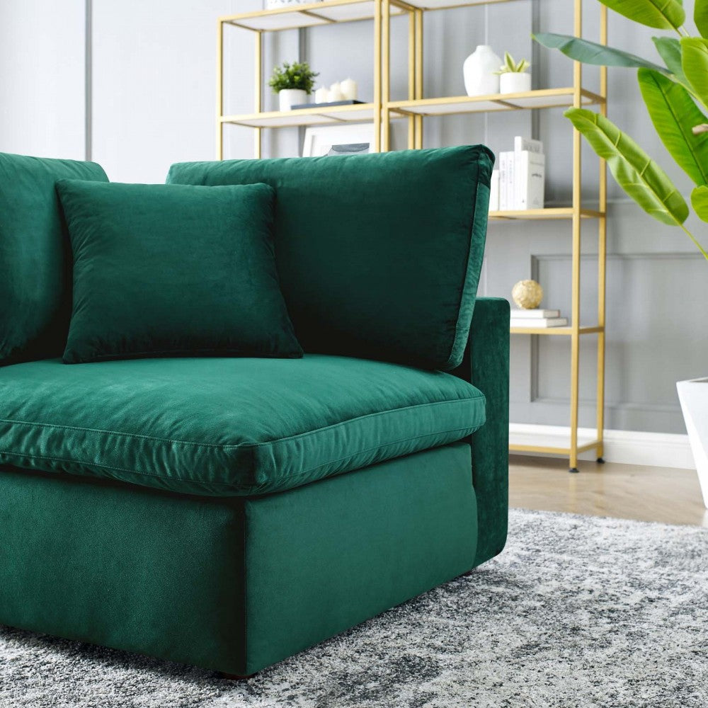 Commix Down Filled Overstuffed Performance Velvet Corner Chair, Green