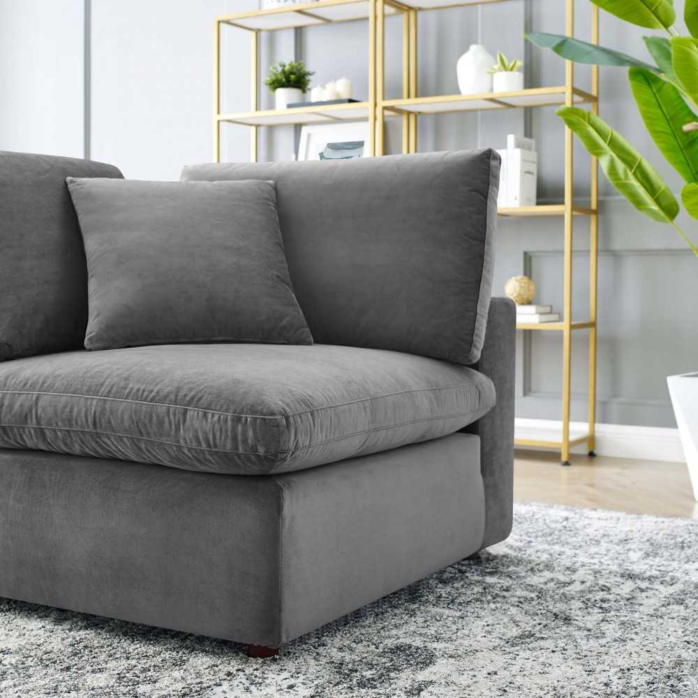 Commix Down Filled Overstuffed Performance Velvet Corner Chair, Gray