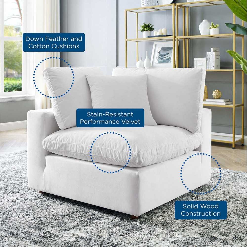Commix Down Filled Overstuffed Performance Velvet Corner Chair, White