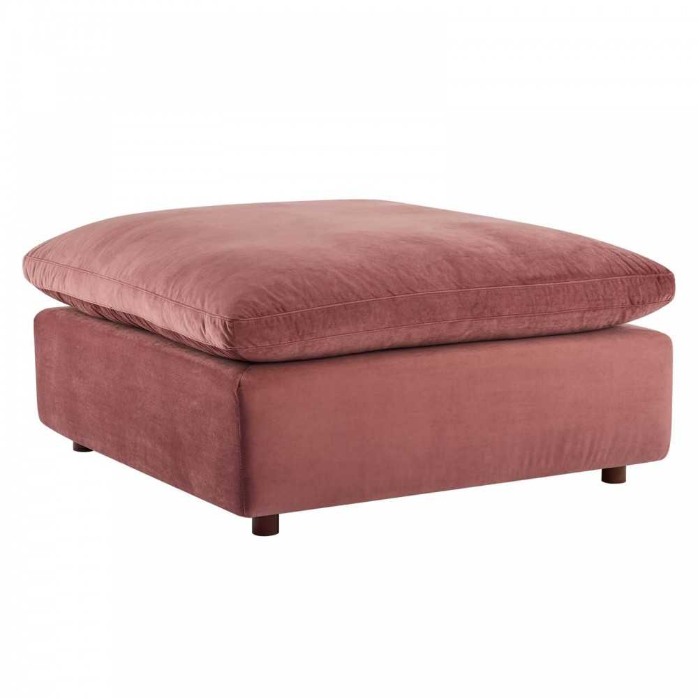 Commix Down Filled Overstuffed Performance Velvet Ottoman, Dusty Rose