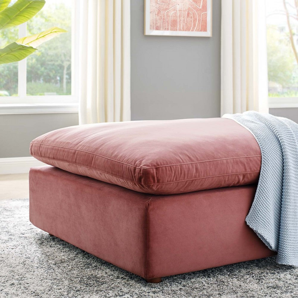 Commix Down Filled Overstuffed Performance Velvet Ottoman, Dusty Rose