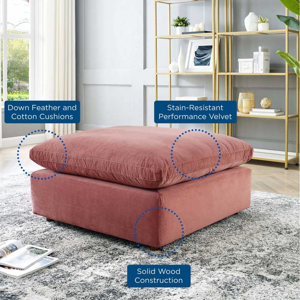 Commix Down Filled Overstuffed Performance Velvet Ottoman, Dusty Rose