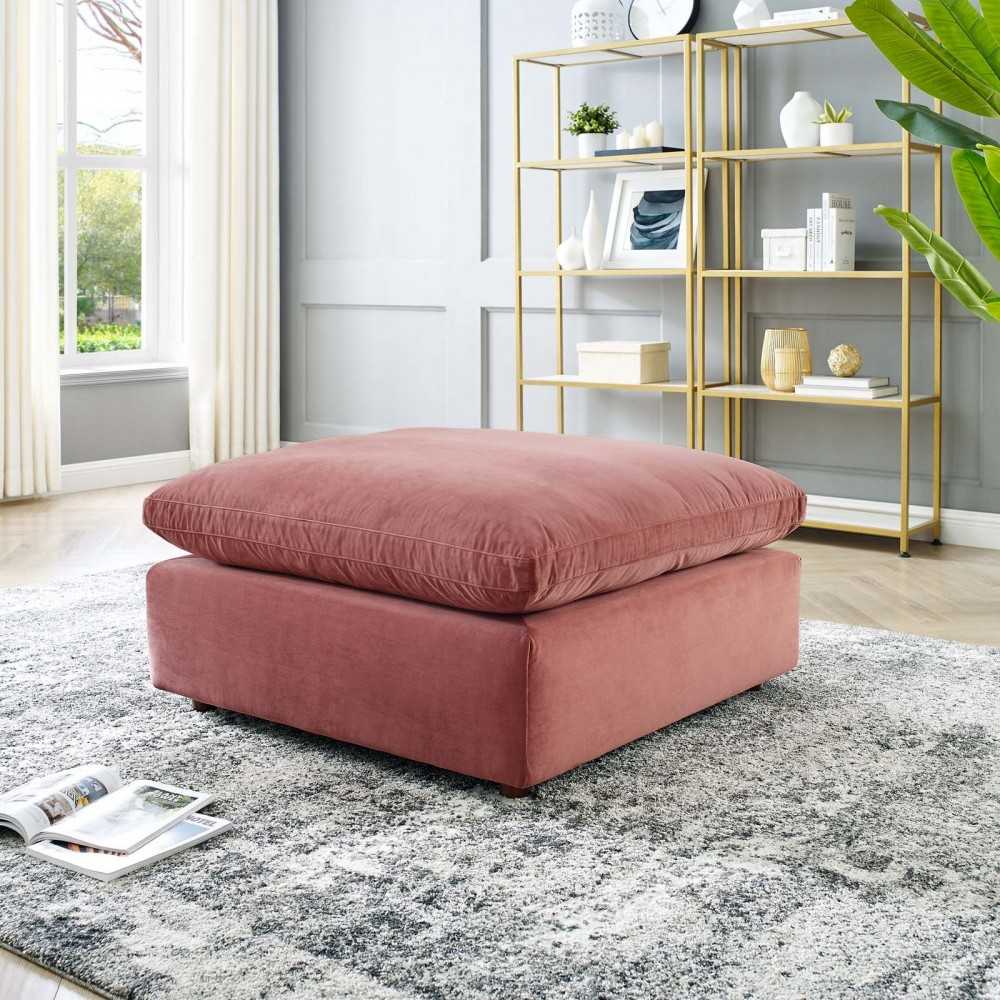 Commix Down Filled Overstuffed Performance Velvet Ottoman, Dusty Rose