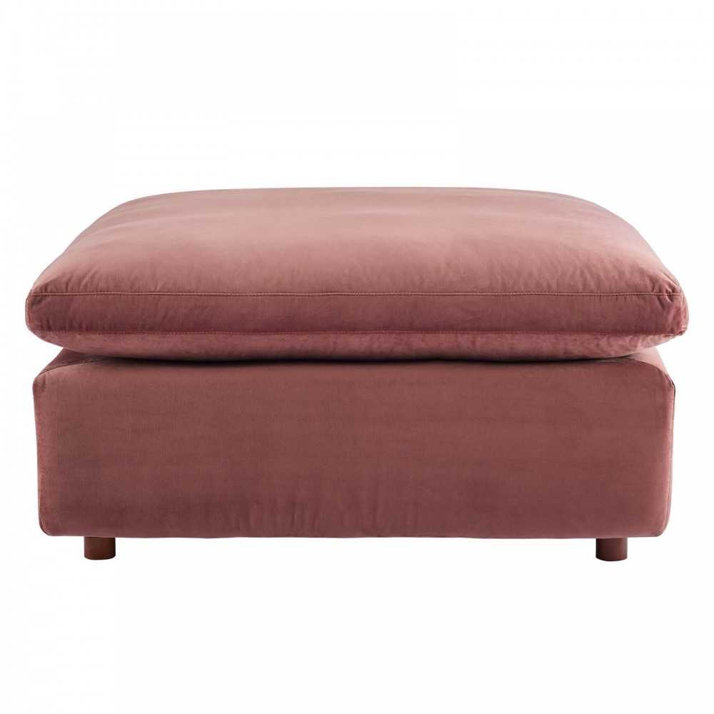 Commix Down Filled Overstuffed Performance Velvet Ottoman, Dusty Rose
