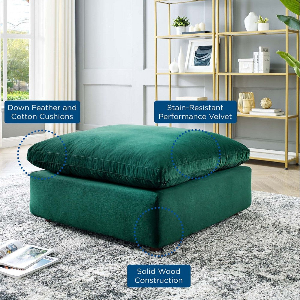 Commix Down Filled Overstuffed Performance Velvet Ottoman, Green