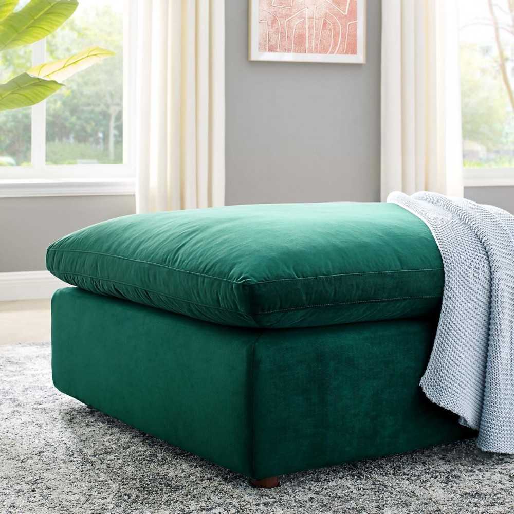 Commix Down Filled Overstuffed Performance Velvet Ottoman, Green