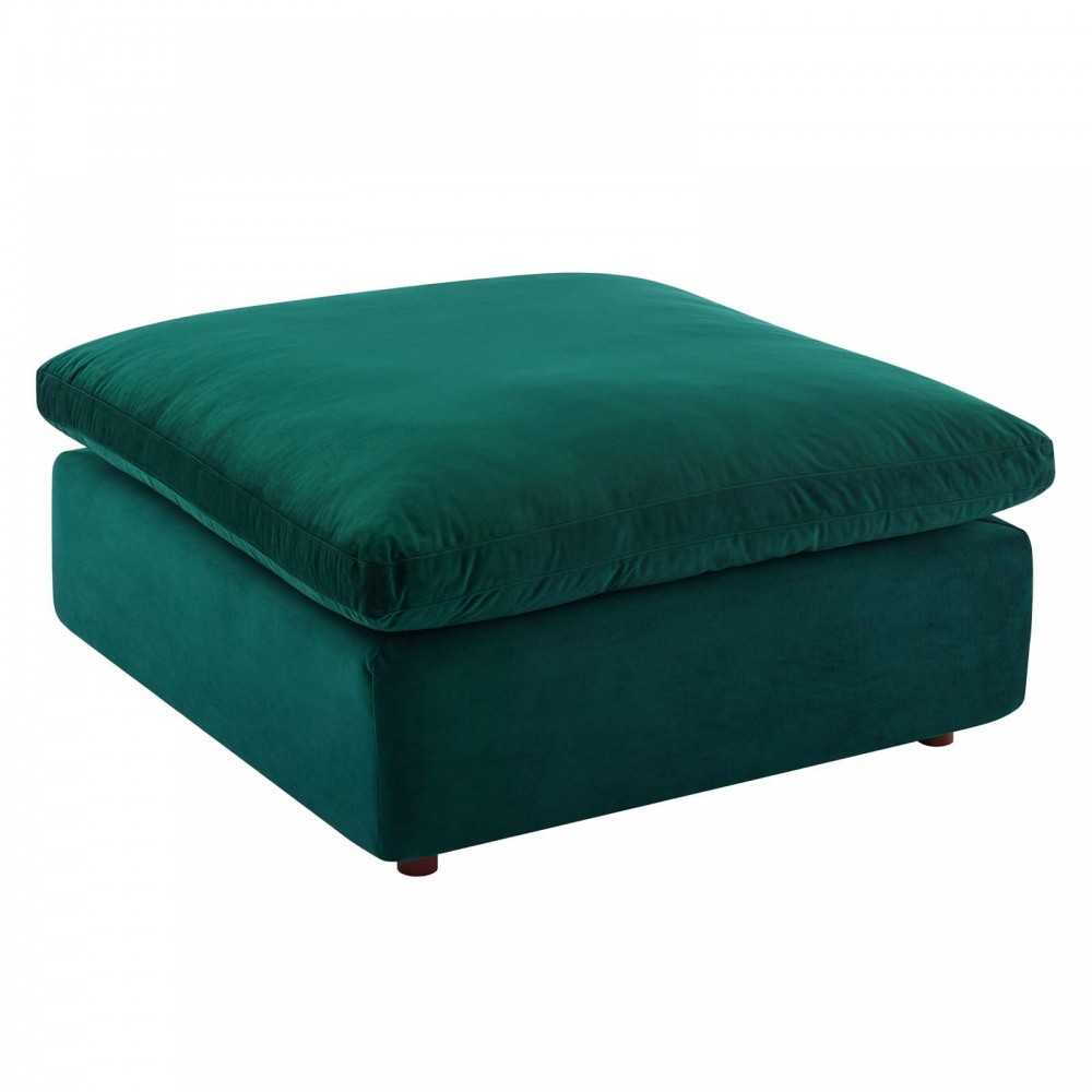 Commix Down Filled Overstuffed Performance Velvet Ottoman, Green