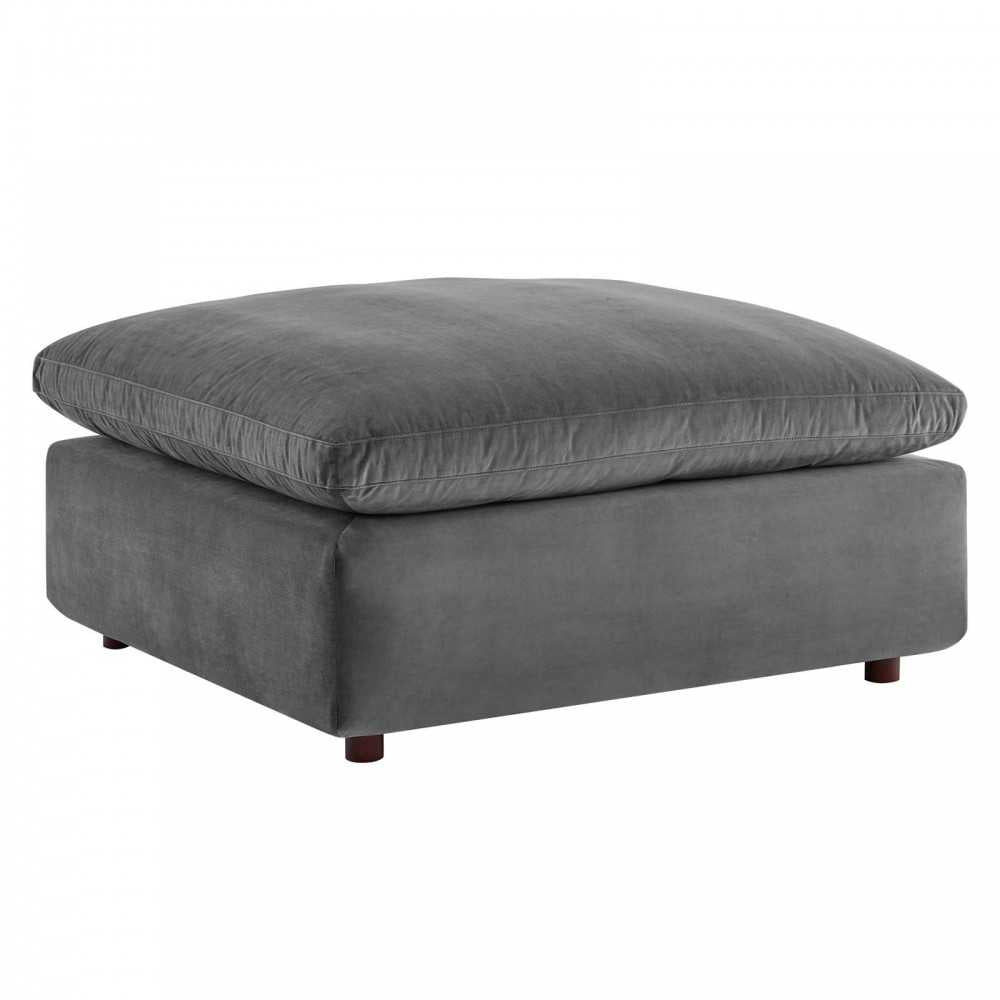 Commix Down Filled Overstuffed Performance Velvet Ottoman, Gray