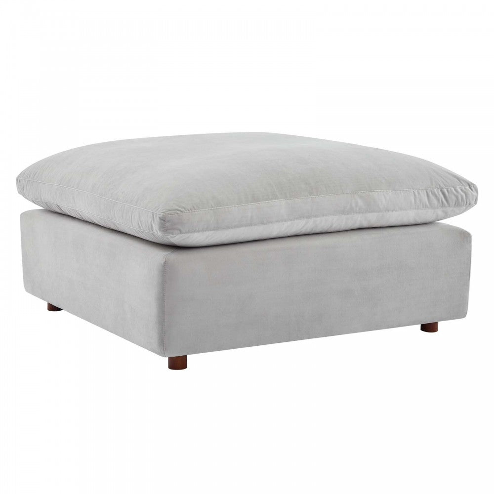 Commix Down Filled Overstuffed Performance Velvet Ottoman, Light Gray