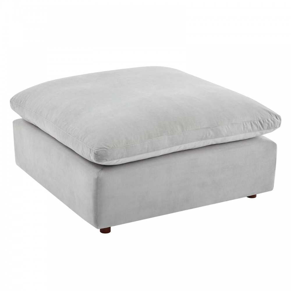 Commix Down Filled Overstuffed Performance Velvet Ottoman, Light Gray
