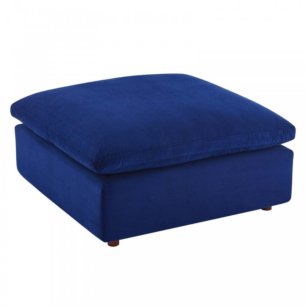 Commix Down Filled Overstuffed Performance Velvet Ottoman, Navy
