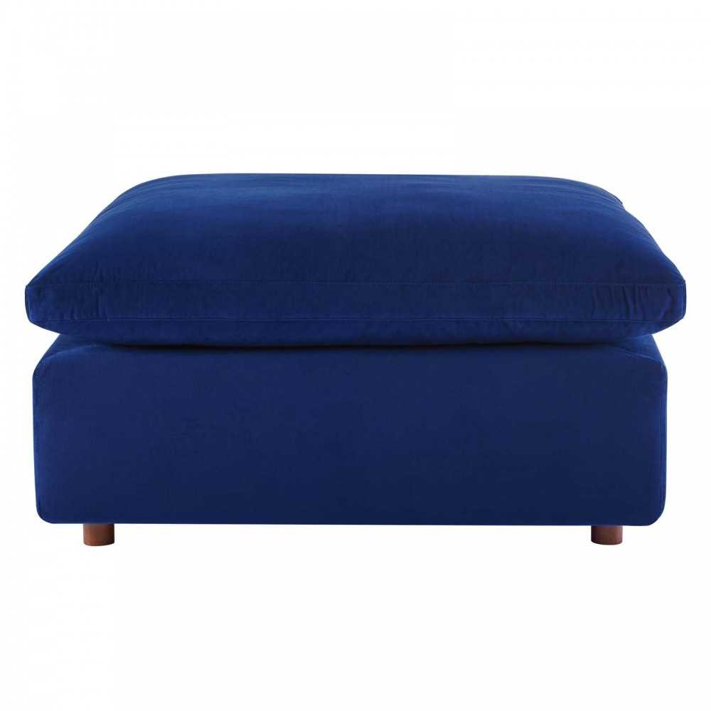Commix Down Filled Overstuffed Performance Velvet Ottoman, Navy