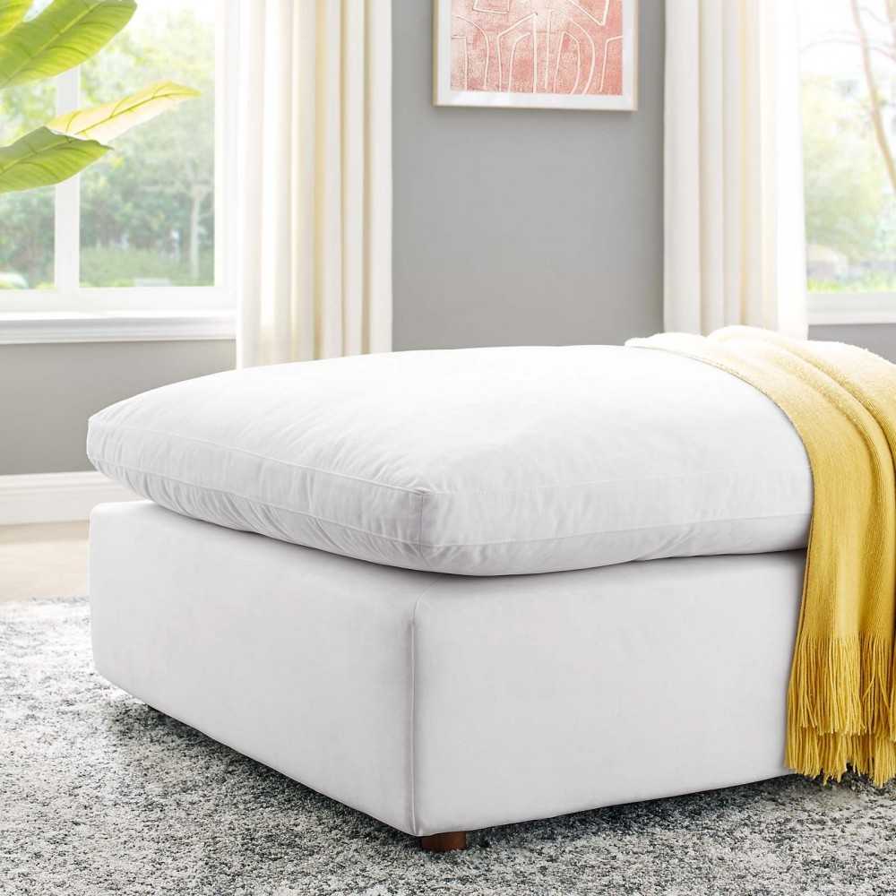 Commix Down Filled Overstuffed Performance Velvet Ottoman, White
